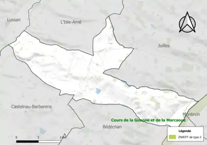 Carte de la ZNIEFF de type 2 sur la commune.