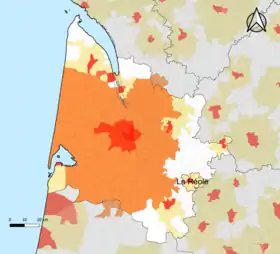 Localisation de l'aire d'attraction de la Réole dans le département de la Gironde.