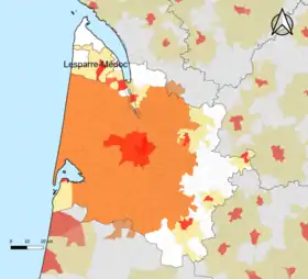 Localisation de l'aire d'attraction de Lesparre-Médoc dans le département de la Gironde.