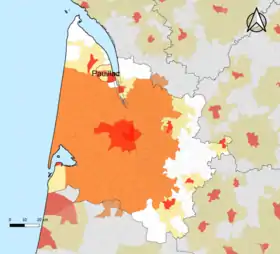 Localisation de l'aire d'attraction de Pauillac dans le département de la Gironde.