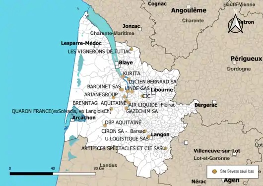 Carte des sites « Seveso seuil bas ».