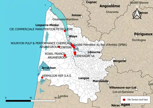 Carte des sites « Seveso seuil haut ».