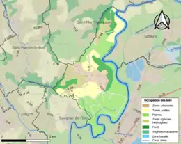 Carte en couleurs présentant l'occupation des sols.