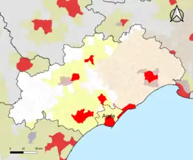 Localisation de l'aire d'attraction d'Agde dans le département de l'Hérault.