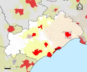 Localisation de l'aire d'attraction de Sète dans le département de l'Hérault.