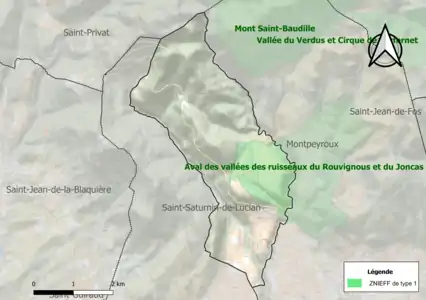 Carte de la ZNIEFF de type 1 sur la commune.