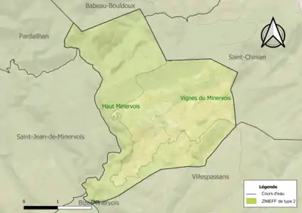 Carte des ZNIEFF de type 2 sur la commune.