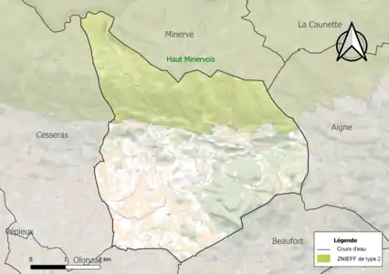 Carte de la ZNIEFF de type 2 sur la commune.