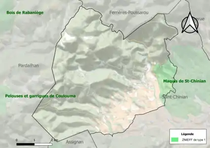 Carte de la ZNIEFF de type 1 sur la commune.