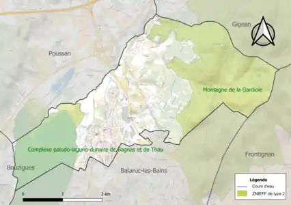 Carte des ZNIEFF de type 2 sur la commune.