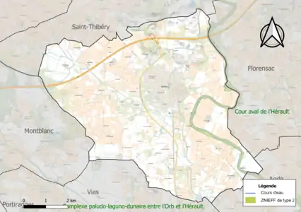 Carte de la ZNIEFF de type 2 sur la commune.