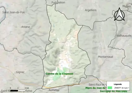 Carte de la ZNIEFF de type 1 sur la commune.