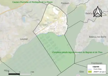 Carte de la ZNIEFF de type 2 sur la commune.