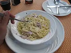 Spaghettis au lard fumé.