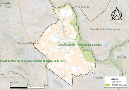 Carte de la ZNIEFF de type 2 sur la commune.