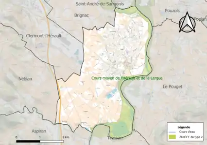 Carte de la ZNIEFF de type 2 sur la commune.