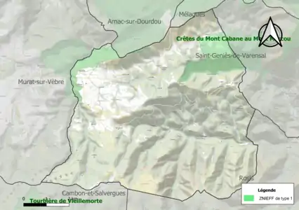 Carte des ZNIEFF de type 1 sur la commune.