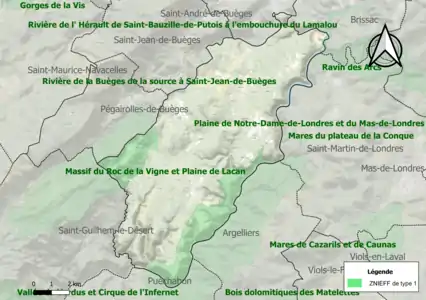 Carte des ZNIEFF de type 1 sur la commune.