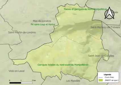 Carte des ZNIEFF de type 2 sur la commune.