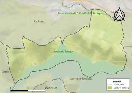 Carte des ZNIEFF de type 2 sur la commune.