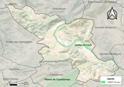 Carte de la ZNIEFF de type 1 sur la commune.