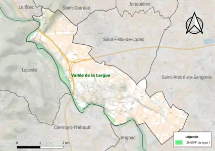 Carte de la ZNIEFF de type 1 sur la commune.