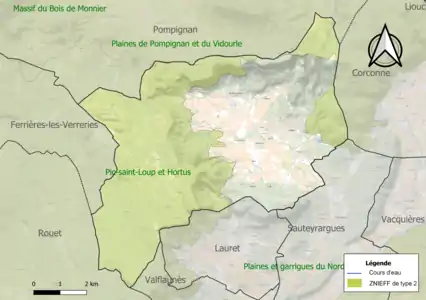 Carte des ZNIEFF de type 2 sur la commune.