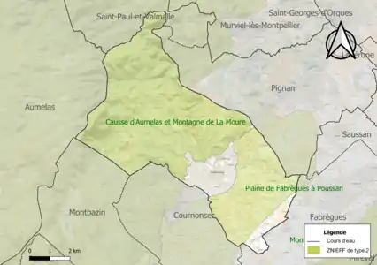 Carte des ZNIEFF de type 2 sur la commune.