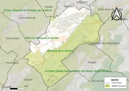 Carte des ZNIEFF de type 2 sur la commune.