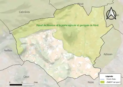 Carte de la ZNIEFF de type 2 sur la commune.