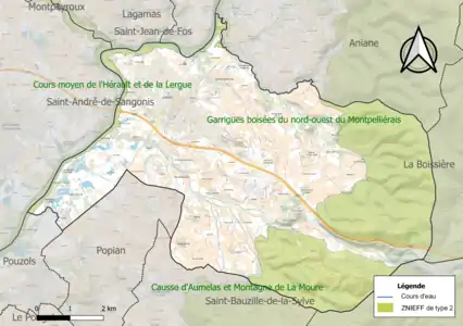 Carte des ZNIEFF de type 2 sur la commune.