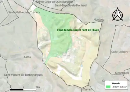 Carte de la ZNIEFF de type 1 sur la commune.