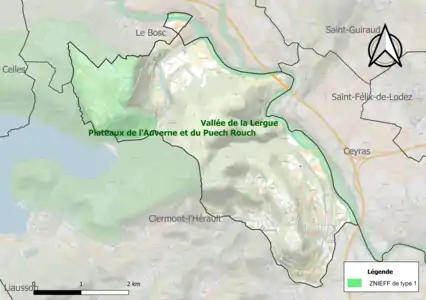 Carte des ZNIEFF de type 1 sur la commune.