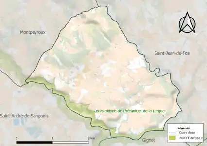 Carte de la ZNIEFF de type 2 sur la commune.