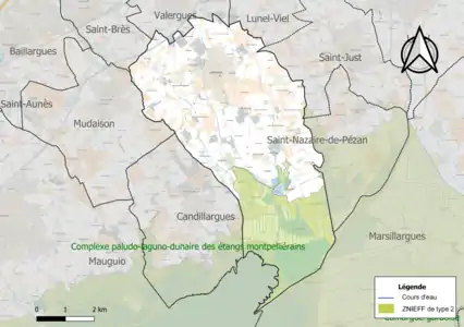 Carte de la ZNIEFF de type 2 sur la commune.