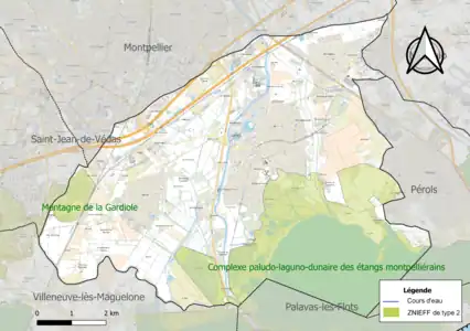 Carte des ZNIEFF de type 2 sur la commune.