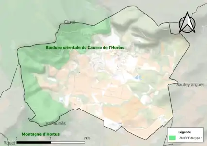 Carte de la ZNIEFF de type 1 sur la commune.