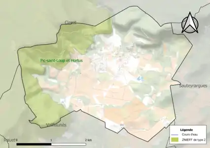 Carte de la ZNIEFF de type 2 sur la commune.