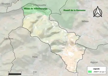 Carte de la ZNIEFF de type 1 sur la commune.