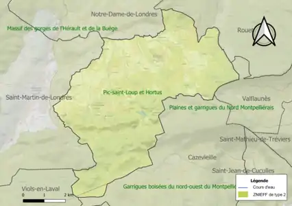 Carte des ZNIEFF de type 2 sur la commune.