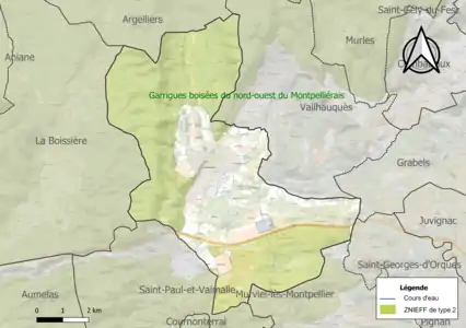 Carte des ZNIEFF de type 2 sur la commune.