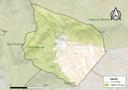 Carte des ZNIEFF de type 2 sur la commune.