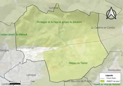 Carte des ZNIEFF de type 2 sur la commune.