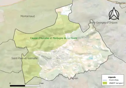 Carte de la ZNIEFF de type 2 sur la commune.