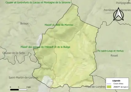 Carte des ZNIEFF de type 2 sur la commune.