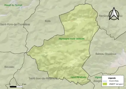 Carte des ZNIEFF de type 2 sur la commune.