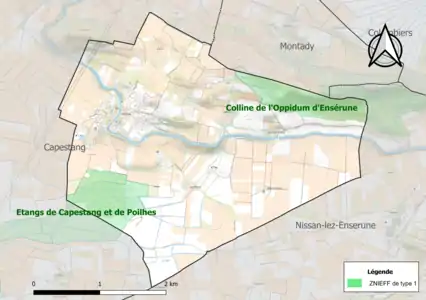 Carte des ZNIEFF de type 1 sur la commune.