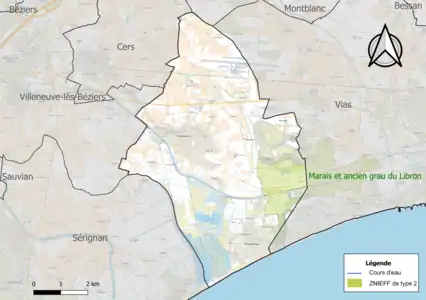 Carte de la ZNIEFF de type 2 sur la commune.