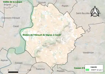 Carte de la ZNIEFF de type 1 sur la commune.