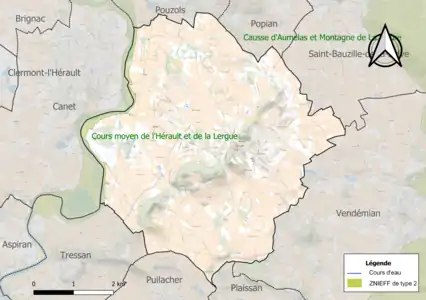 Carte de la ZNIEFF de type 2 sur la commune.